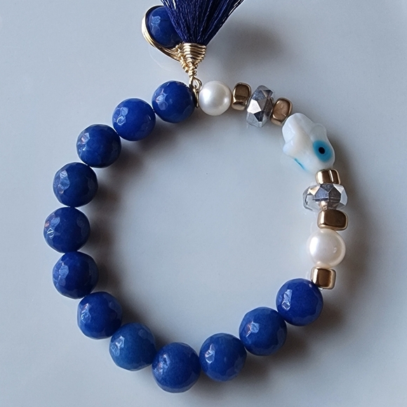 Blue Beaded Bracelet with Tassel - Picture 3 of 4